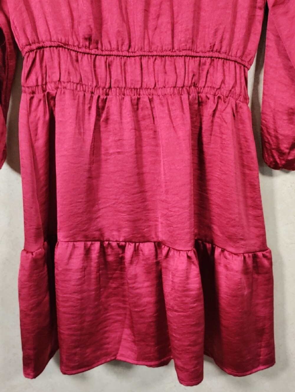 J099 Another Love Burgundy Satin Boho Tiered Dress S NWT - Picture 4 of 10